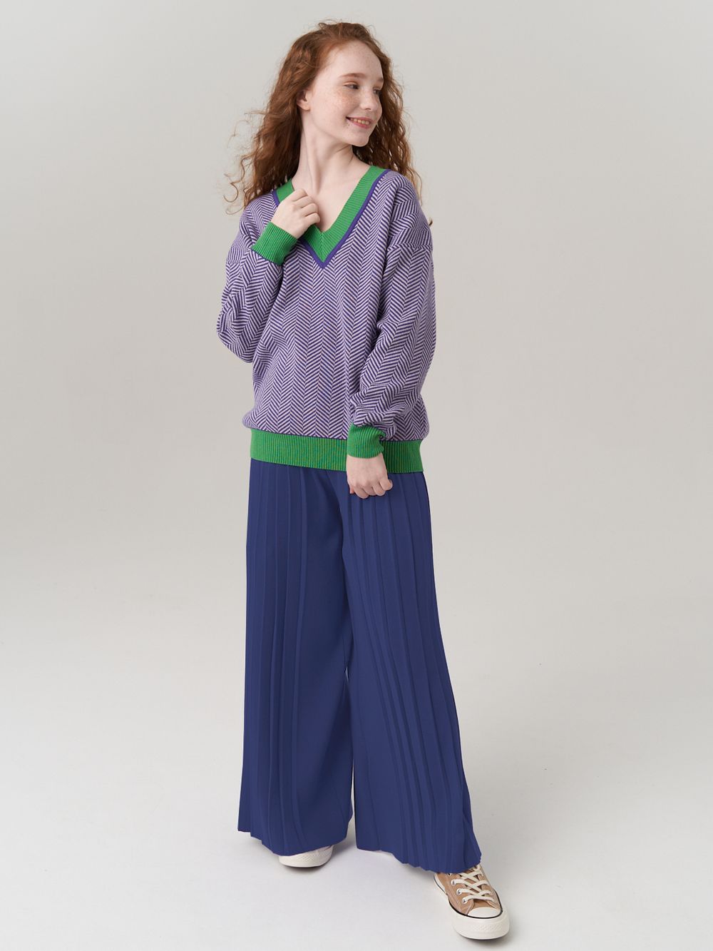 Школьные широкие брюки для девочки AT726-2 сапфировый