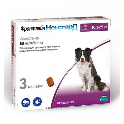 ФРОНТЛАЙН НЕКСГАРД Таблетка от клещей и блох для собак массой 10,1-25 кг