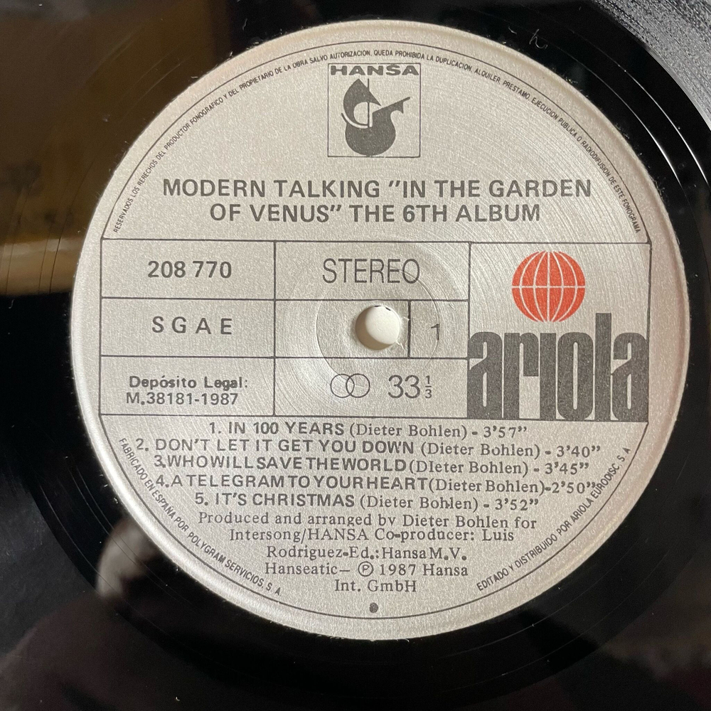 Винтажная виниловая пластинка LP Modern Talking In The Garden Of Venus The 6th Album (Испания 1987)