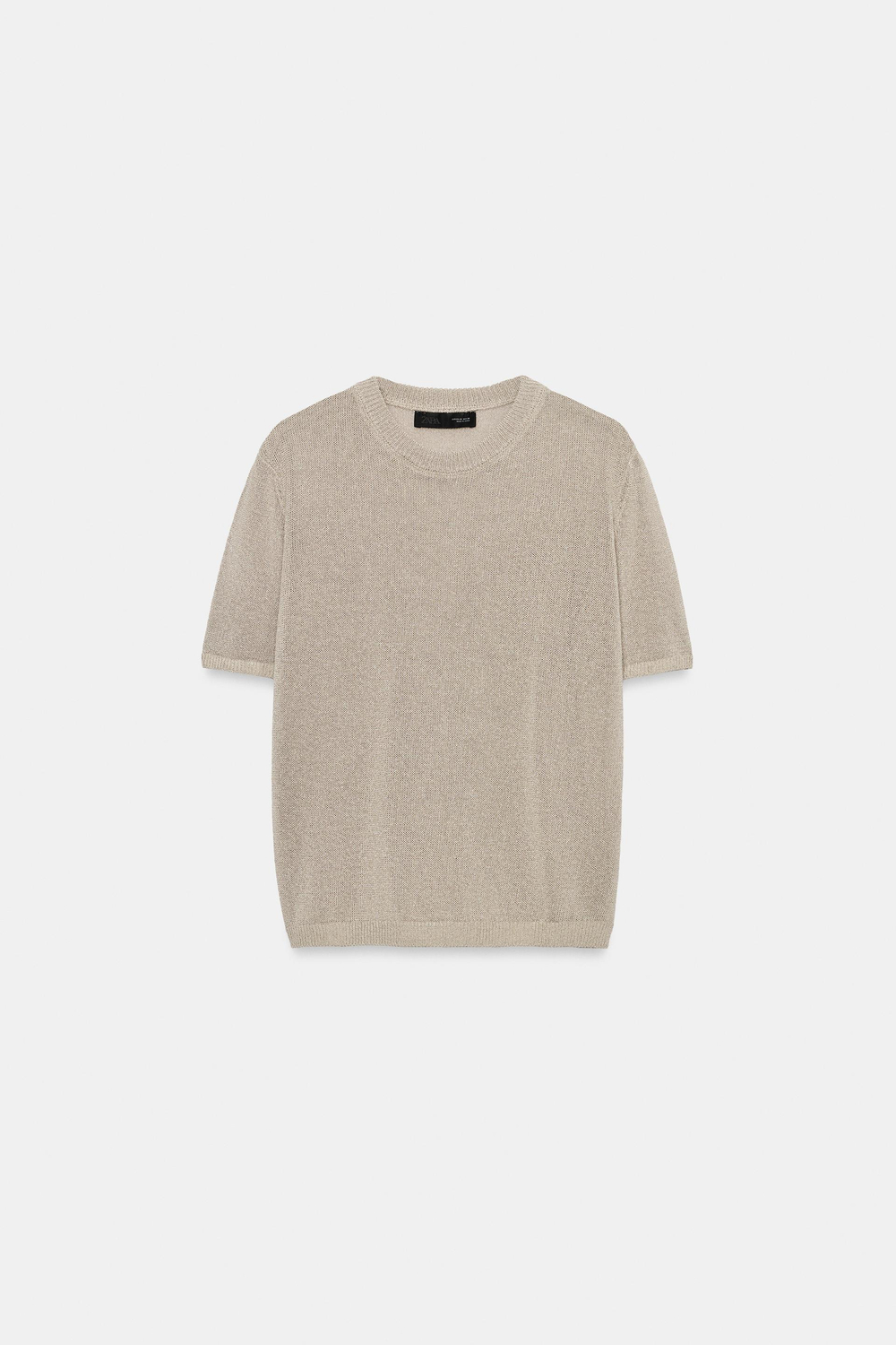 ZARA ТРИКОТАЖНЫЙ ТОП С КОРОТКИМИ РУКАВАМИ, ПЕСОЧНЫЙ