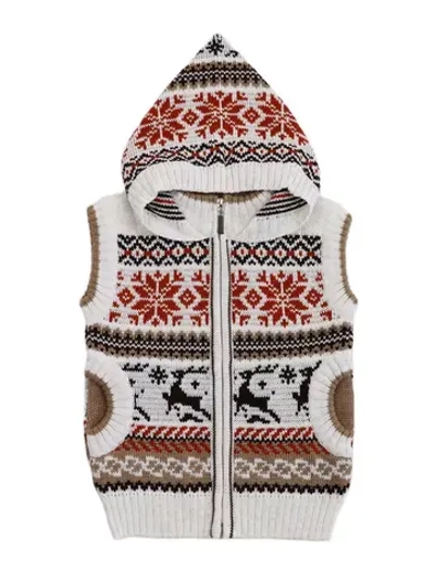 Жилет вязаный на молнии с капюшоном