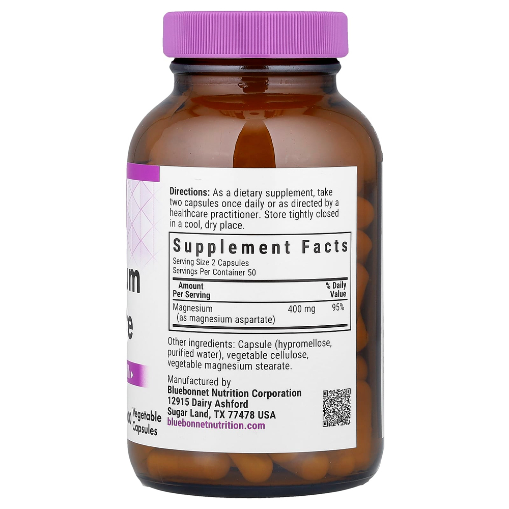 Bluebonnet Nutrition, Аспартат магния, 100 растительных капсул (200 мг на капсулу)