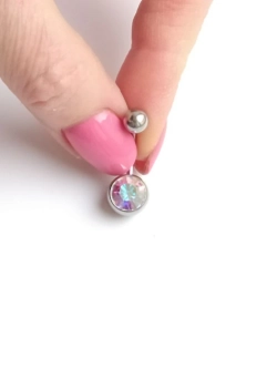 Банан для пупка, 1,6 х 10 мм, с камнем d=10 мм, радужный