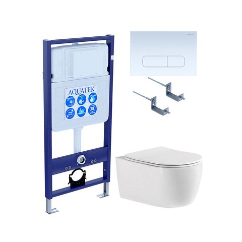 Комплект Set Aquatek Европа (унитаз + инсталляция + звукоизоляционная прокладка + крышка-сиденье soft-close + крепления к стене + панель смыва)