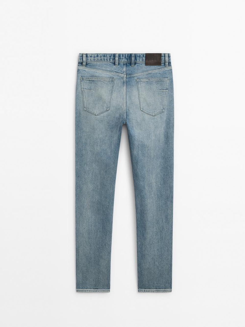 Massimo Dutti Зауженные джинсы с эффектом потертости, индиго