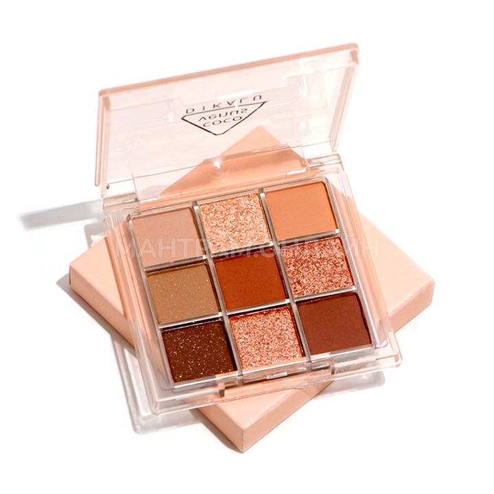 Тени для век Dikalu Coco venus бежево-коричневые c шиммером 9 цветов 7 г