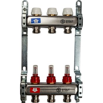 SMS 0917  000003 STOUT Коллектор из нержавеющей стали с расходомерами 3 вых.