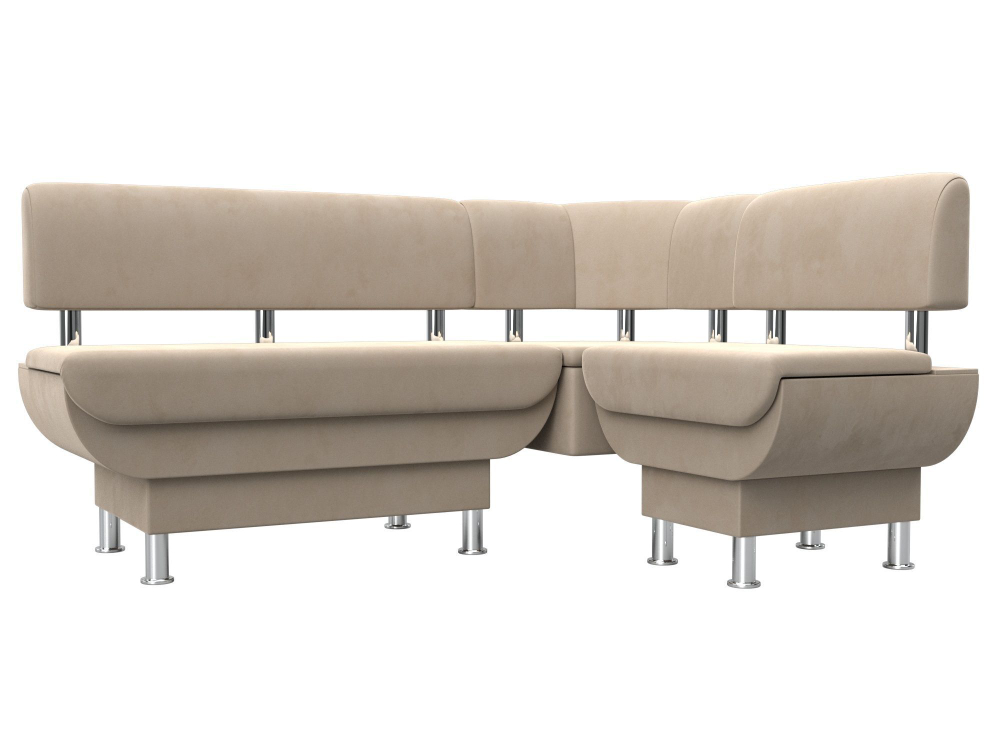 Диван кухонный угловой Альфа правый угол, Бежевый, Велюр, 116684