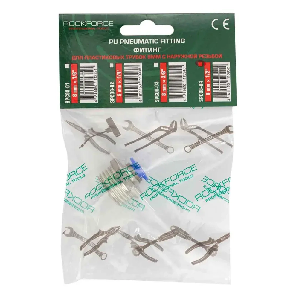 Фитинг для пластиковых трубок 8мм с наружной резьбой 1/2'' RockForce##Rock FORCE RF-SPC08-04