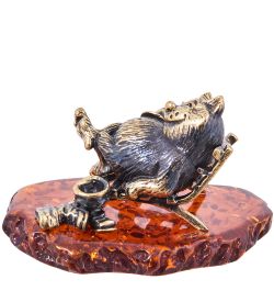 Народные промыслы AM-3865 Фигурка «Кот Хороший день!» (латунь, янтарь)