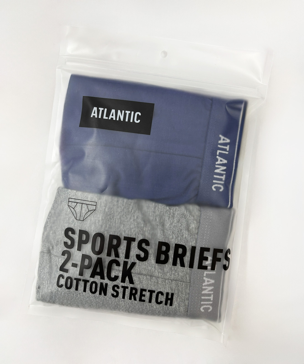 Мужские трусы слипы спорт Atlantic, набор 2 шт., хлопок, серый меланж + тёмно-голубые, 2RMP-001