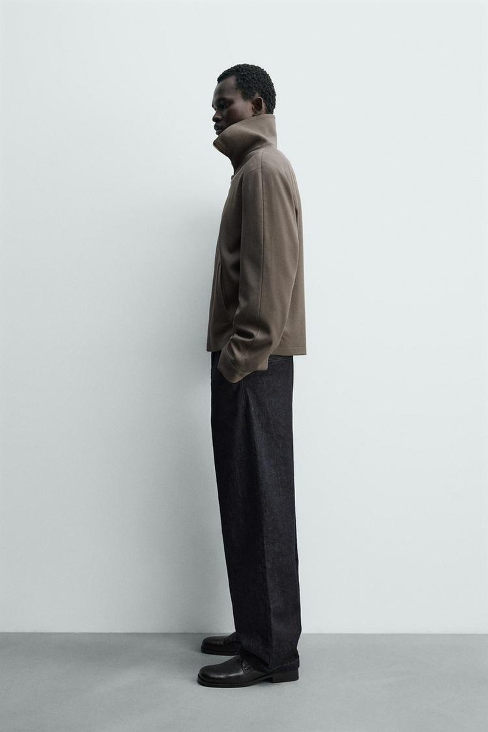 ZARA КУРТКА-РУБАШКА ИЗ РЕЛЬЕФНОГО ТВИЛА, СЕРОВАТО-КОРИЧНЕВЫЙ