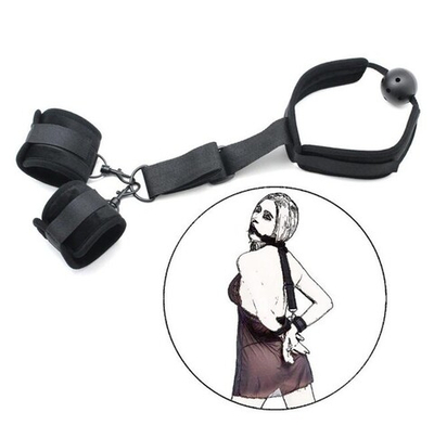 Бондажный набор кляп и наручники Onjoy (Цвет: черный)