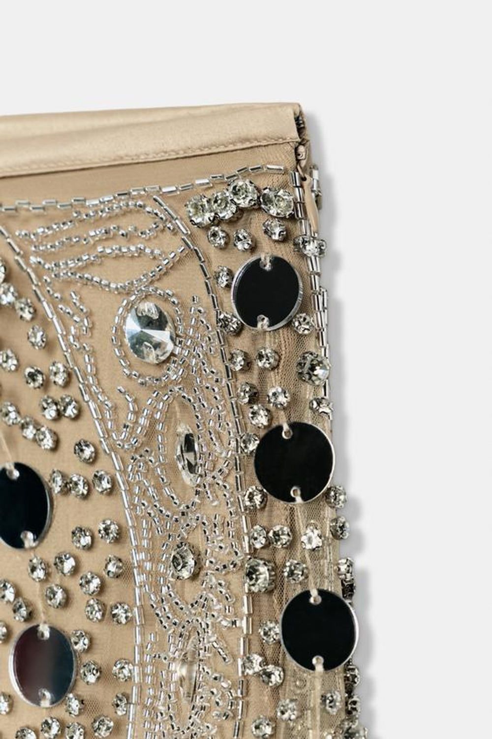 ZARA ТРИКОТАЖНАЯ МИНИ-ЮБКА С БУСИНАМИ, СЕРЕБРИСТЫЙ