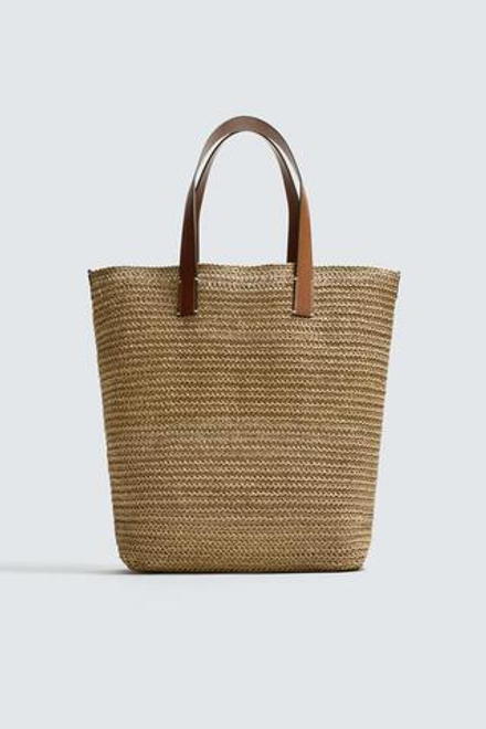 ZARA ПЛЕТЕНАЯ СУМКА-ШОПЕР, КОРИЧНЕВЫЙ