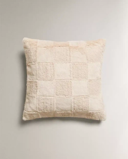 ZARA HOME НАВОЛОЧКА ДЛЯ ДЕКОРАТИВНОЙ ПОДУШКИ ИЗ ИСКУССТВЕННОГО МЕХА В КЛЕТКУ, ПЕСОЧНЫЙ