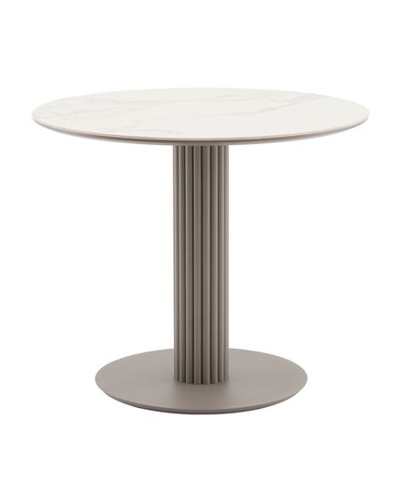 Стол круглый Терралино D90 верх керамика белый матовый, основание металл латте