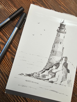 Картина, графика в паспарту 21х30 см на стену для интерьера "Страж утеса"