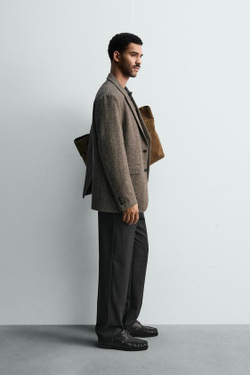 ZARA БРЮКИ ИЗ ФЛАНЕЛИ В ЕЛОЧКУ, АНТРАЦИТОВО-СЕРЫЙ