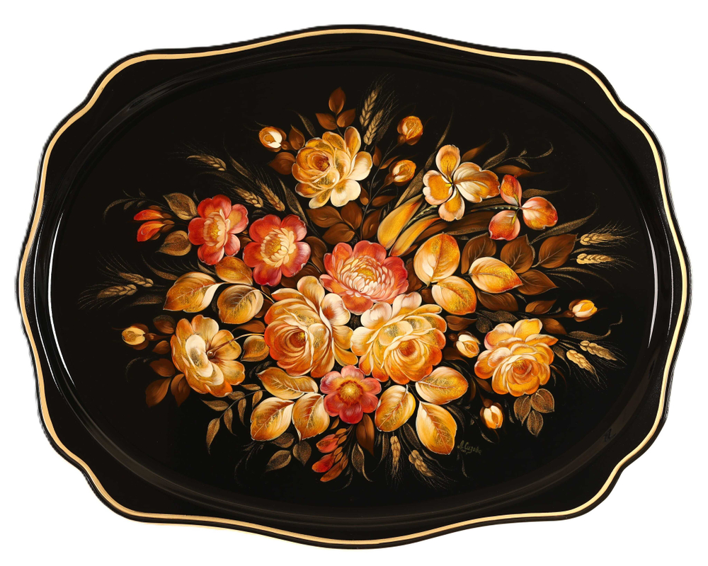 Жостовский поднос декоративный, размер 60х47 см (A31), металлический