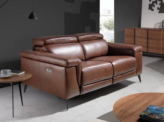 Двухместный диван с реклайнером Angel Cerda 5319-2P, коричневая кожа