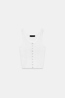 ZARA ТРИКОТАЖНЫЙ ТОП В РУБЧИК, БЕЛЫЙ