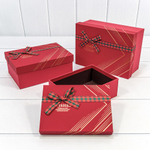 Коробка 22.5х16х9.5 см Набор 3 шт "Wishes" с бантом (Красный)