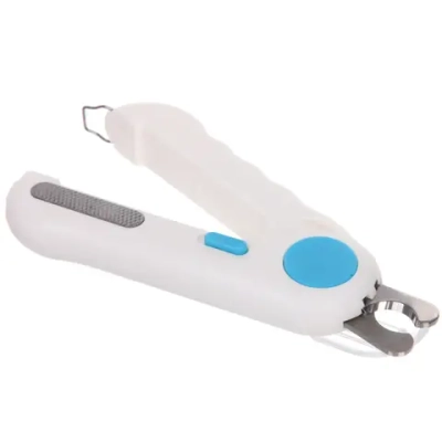 Когтерез инновационный для животных с LED подсветкой, пилкой и отсеком для ногтей «ПРЕМИУМ», прорезиненная ручка, цвет белый, 22*3*15см (фабр коробка)