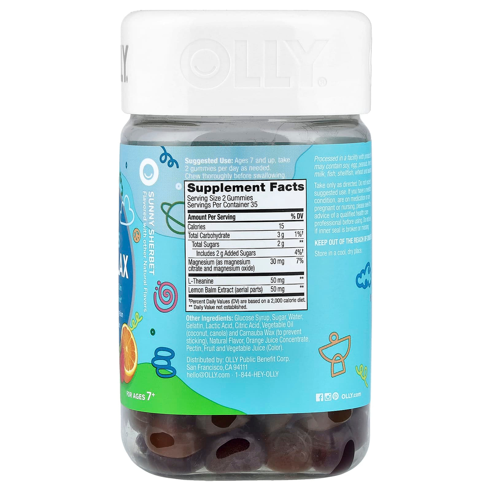 OLLY, Kids Chillax, жевательные таблетки для детей от 7 лет, солнечный щербет, 70 жевательных таблеток