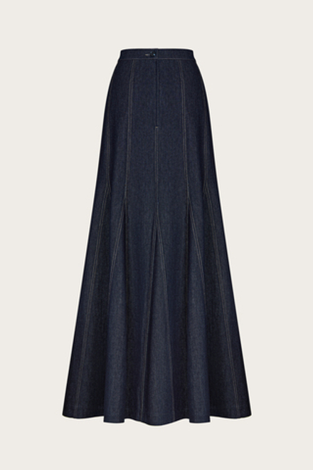 ЮБКА-МАКСИ С КЛИНЬЯМИ ИЗ ТЕМНО-СИНЕГО ХЛОПКОВОГО ДЕНИМА