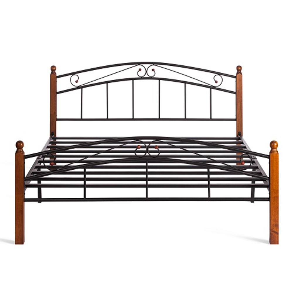 Кровать AT-8077 дерево гевея/металл, 160*200 см (Queen bed), красный дуб/черный