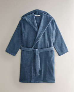 ZARA HOME ХАЛАТ ИЗ ХЛОПКА С КАПЮШОНОМ, СВЕТЛО-СИНИЙ