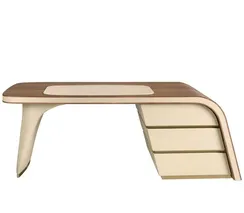 Письменный стол Angel Cerda 3268, 215х80 см из ореха и кремовой экокожи