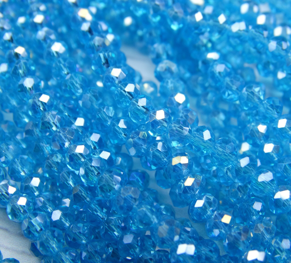 БП016ДС23 Хрустальные бусины "рондель", цвет: ярко-голубой AB прозрачный, 2х3 мм, кол-во: 95-100 шт.