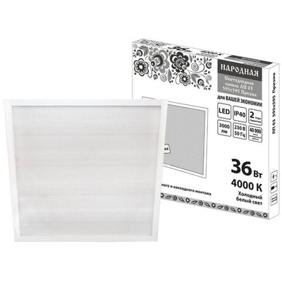 Панель светодиод, TDM, Народная ЛП 03 Призма, 36 Вт, 4000 К, 3000 Лм, IP40, 59.5х59.5х1.9 см, бел, S