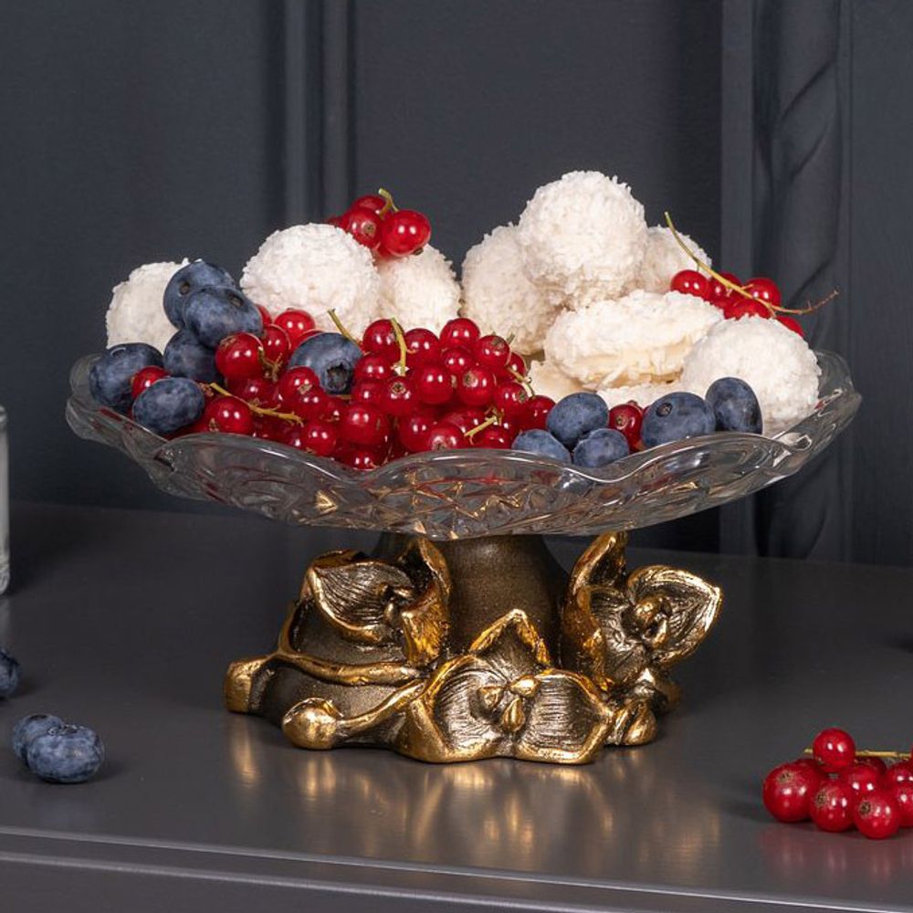 Фруктовница-конфетница Орхидея Лайм со стеклянной чашей Бронза