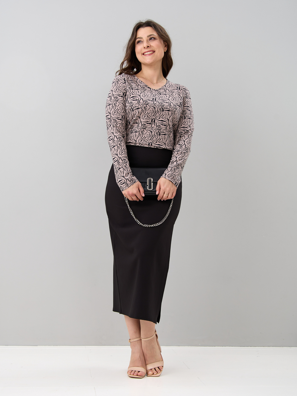 Лонгслив ЛНкл-081/бежевый-зебра