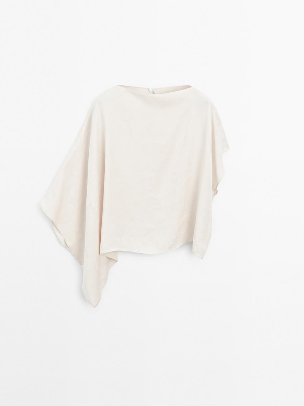 Massimo Dutti Струящийся топ с рукавами-накидкой, натуральный