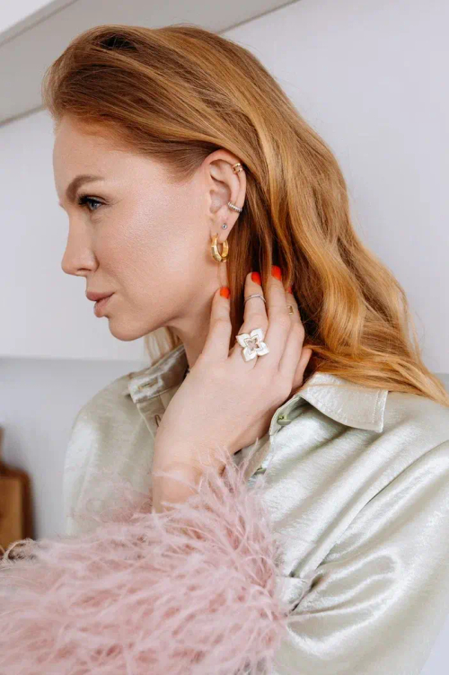 Кольцо "TRUE FLOWERS" с перламутром в золочении