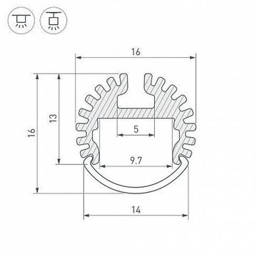 Круглый профиль для светодиодных лент и линеек 2м 039217 ARH-ROUND-D16-2000 ANOD серебристый Arlight