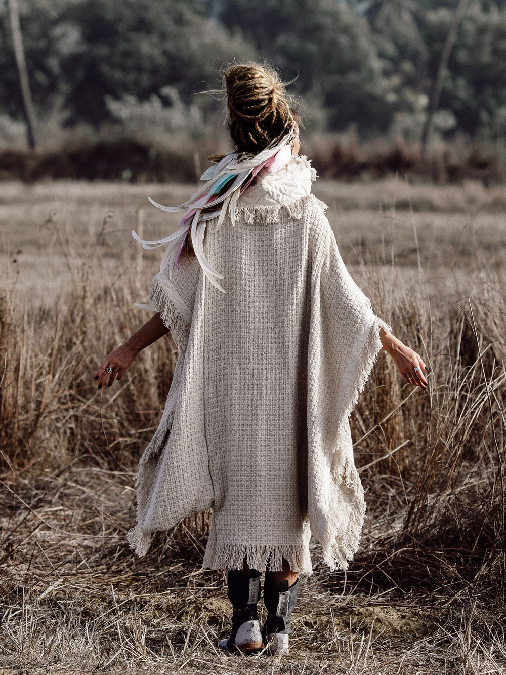 Burning Man пальто-пончо (серо-бежевое)