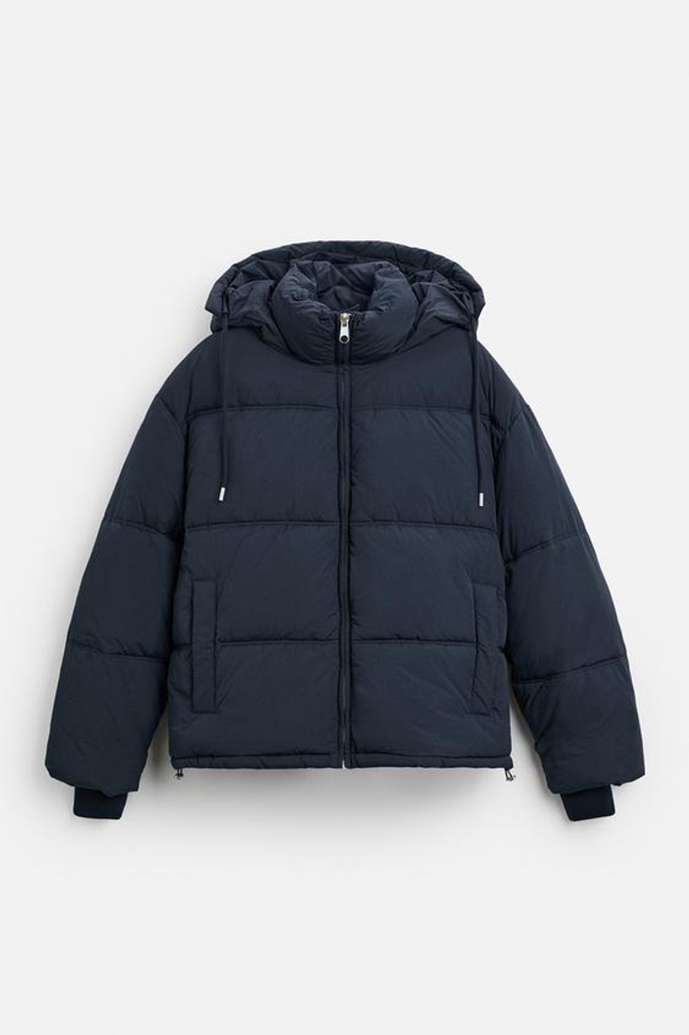 ZARA ПУХОВИК С КАПЮШОНОМ, СИНИЙ/ЧЕРНЫЙ