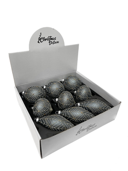 Набор елочных игрушек 8см 9шт ChristmasDeLuxe графитовый с серебристо-золотым узором