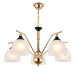 Люстра подвесная 5x40Вт E27, металл/стекло, черный/дерево, белый матовый плафон