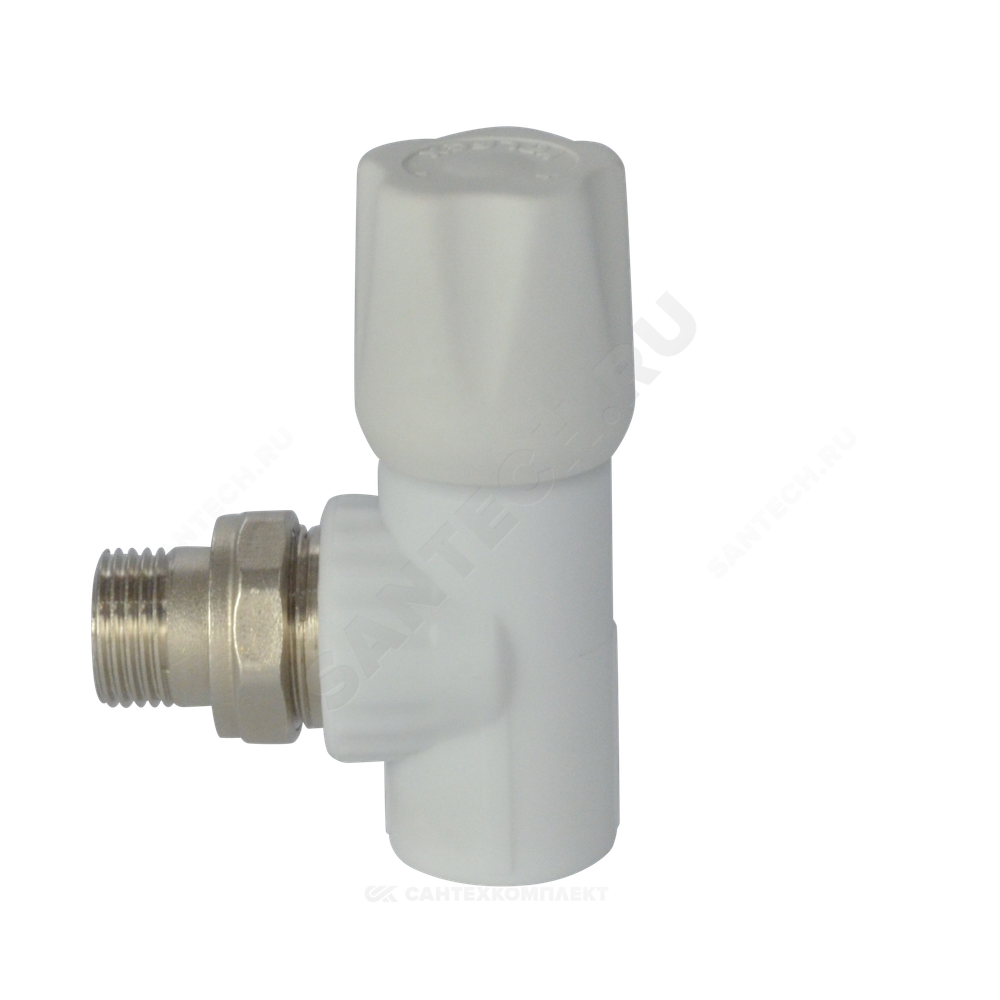 Клапан (вентиль) PP-R запорный белый Дн 20х1/2" Ру25 НР угловой для радиатора VALFEX 1014720012