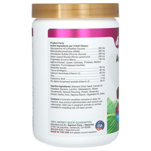 NaturVet, ArthriSoothe-GOLD, улучшенный уход за суставами, для собак и кошек, уровень 3, 180 жевательных таблеток, 432 г (15,2 унции)
