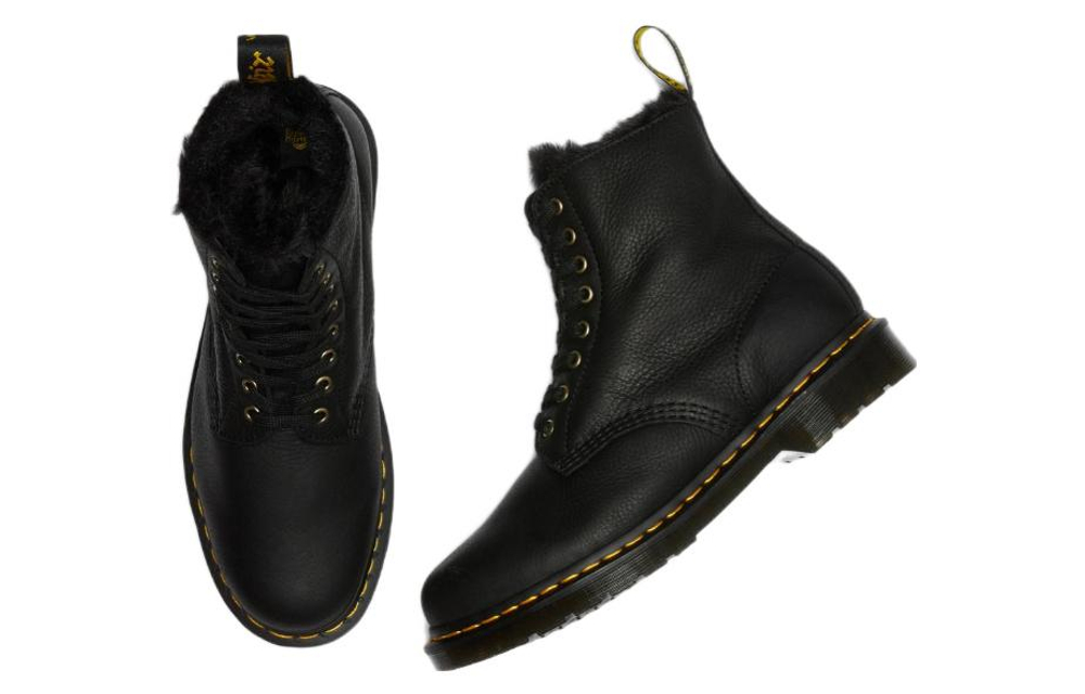 Dr. Martens 1460 Pascal Fur Lined Ankle High Top Retro Combat Boots Unisex Black