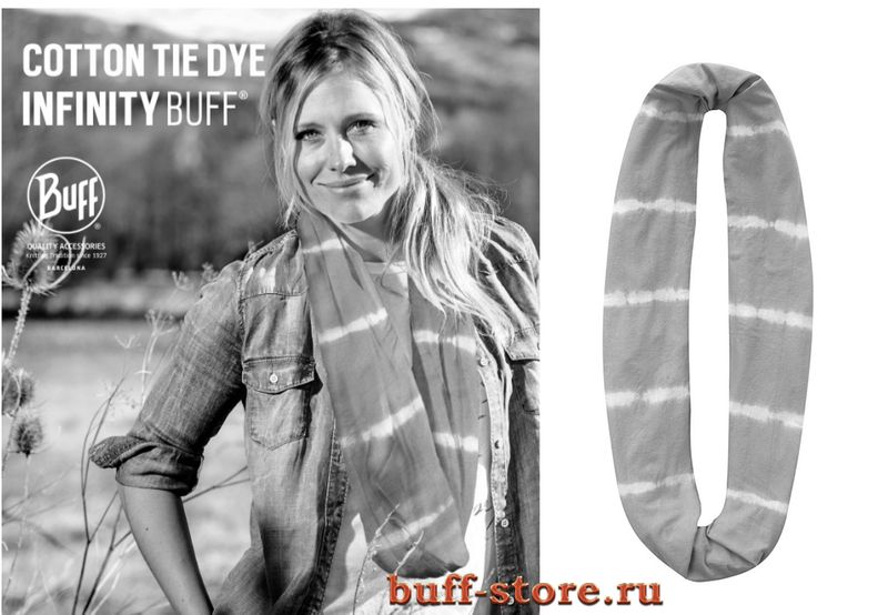 Шарф-снуд-хомут из хлопка Buff Light Grey Shibori Фото 1