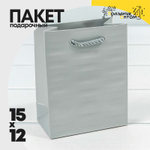 Пакет подарочный 12х15х7см Премиум "Престиж" (Серебряный)