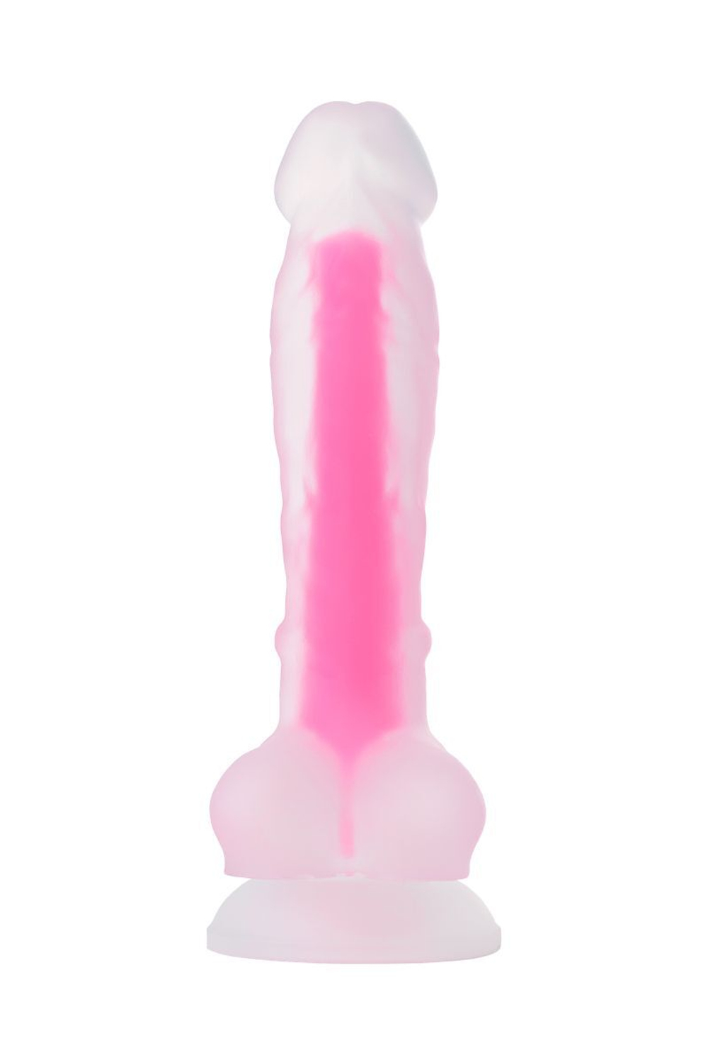 Прозрачно-розовый фаллоимитатор, светящийся в темноте, Tony Glow - 20 см.